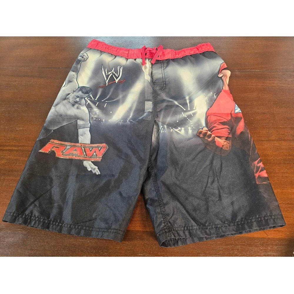 WWE Board Shorts Boys XL Black John Cena Raw Wrestling Swim Trunks